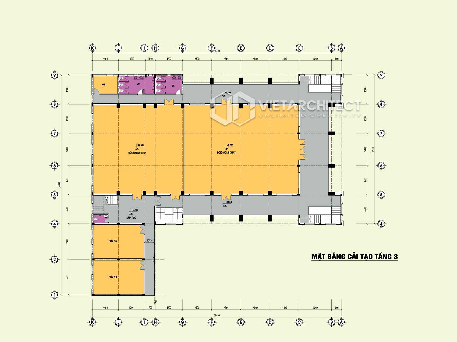 Thiết kế trụ sở công an thành phố mặt bằng hội trường tầng 3