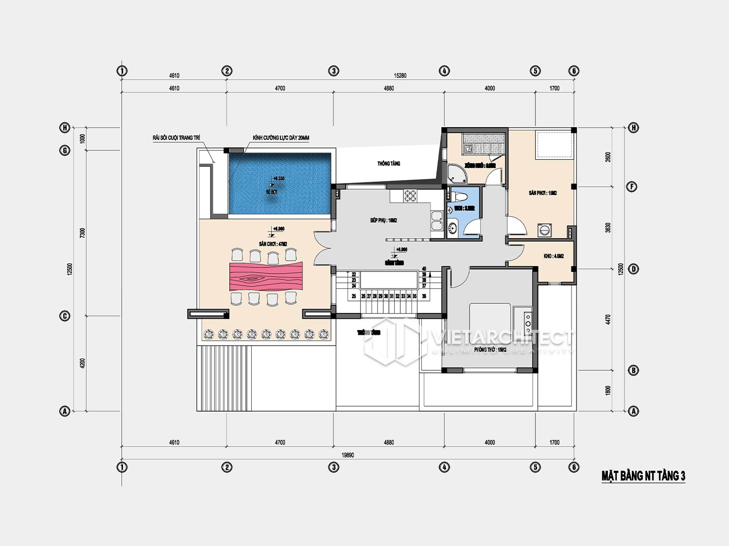 thiết kế biệt thự gia đình mặt bằng tầng 3