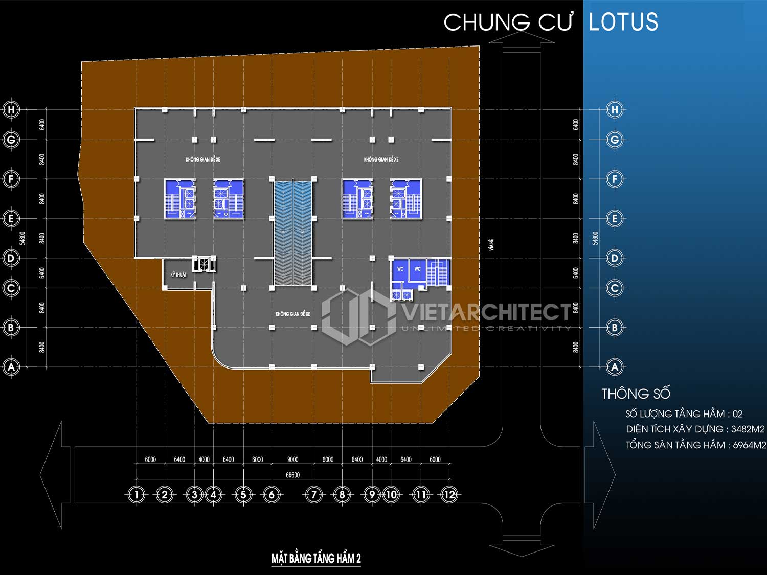 thiết kế chung cư Lotus mặt bằng tầng hầm 2