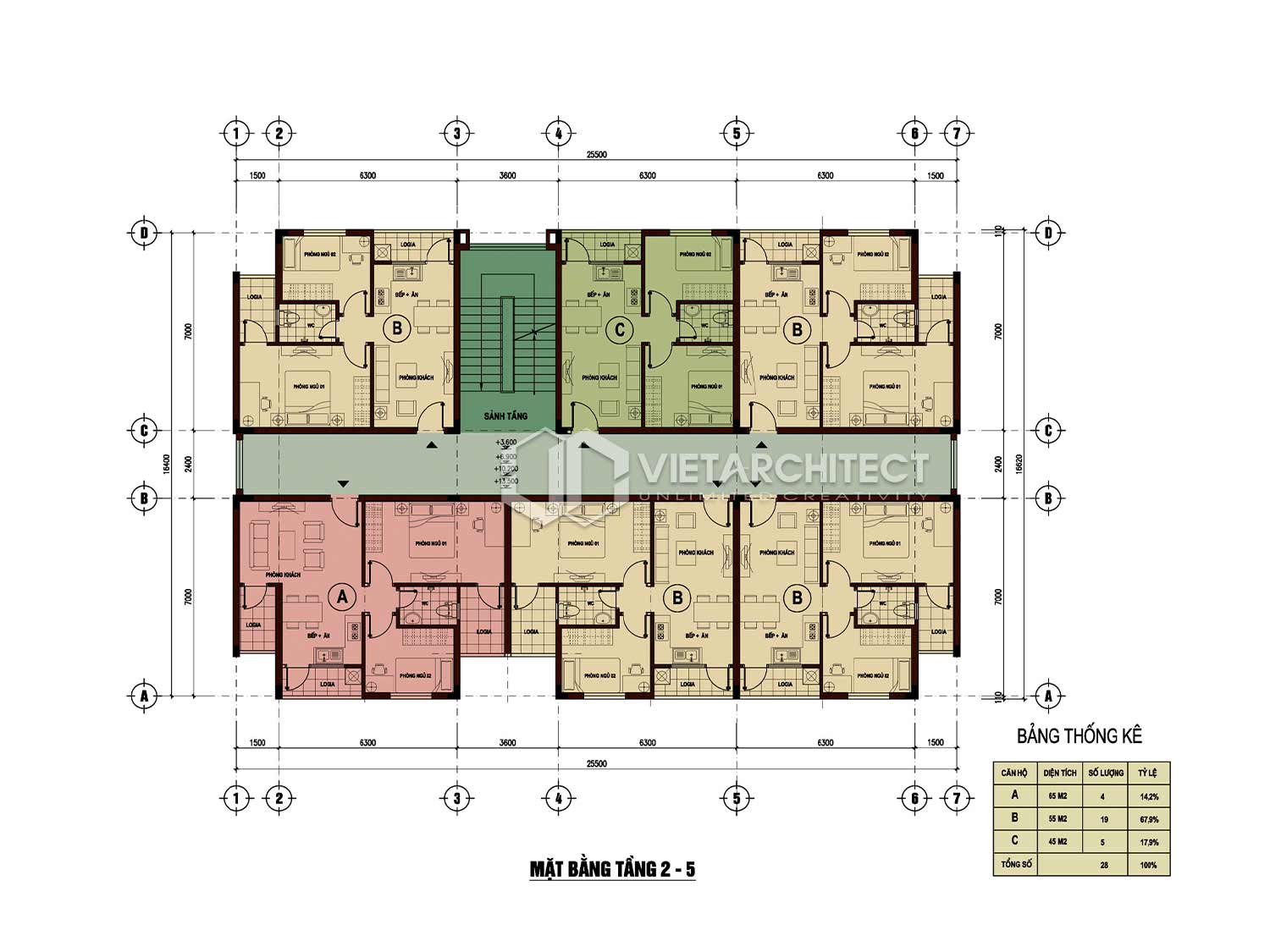 Thiết kế chung cư thu nhập thấp mặt bằng tầng 2-5
