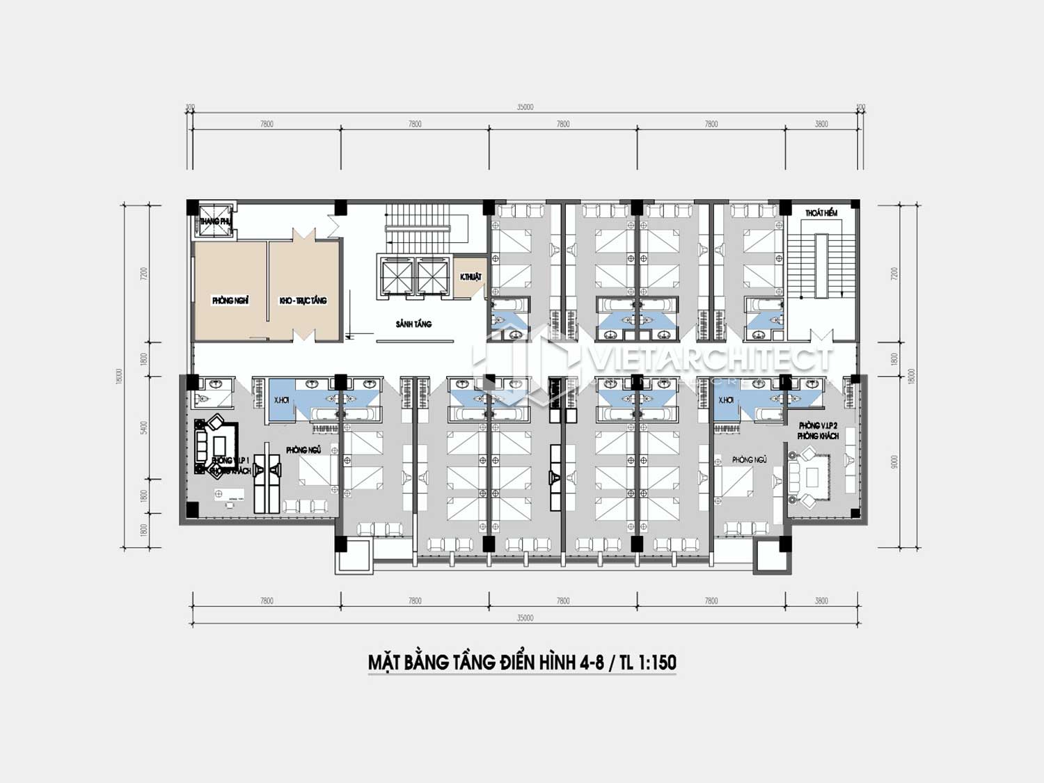 thiết kế khách sạn 22-12 mặt bằng tầng 4-8