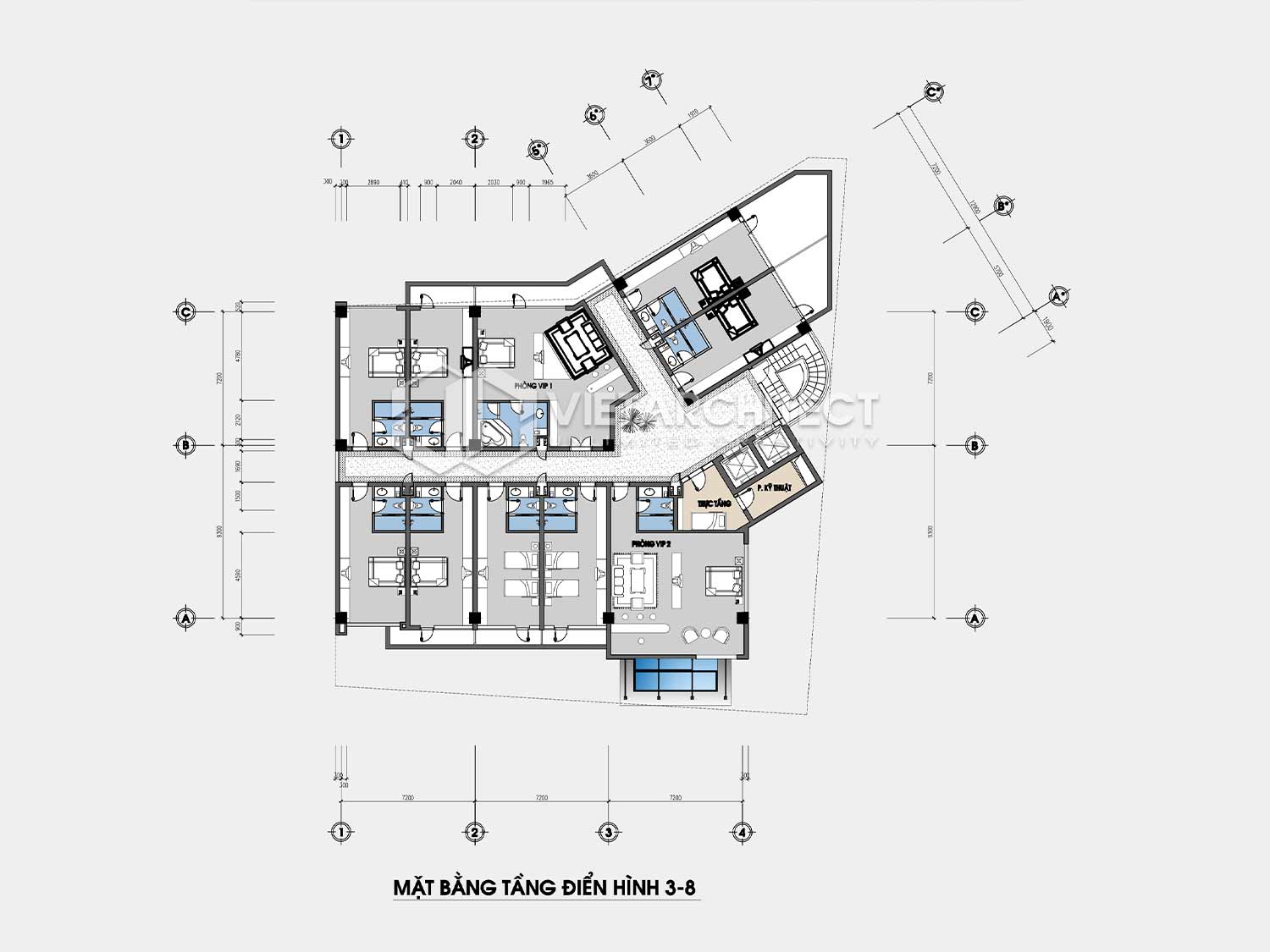 Thiết kế khách sạn Tam Đảo mặt bằng tầng 3-8