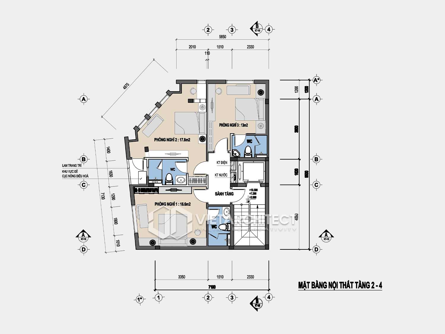 Thiết kế khách sạn bác Thụ mặt bằng tầng 2-4