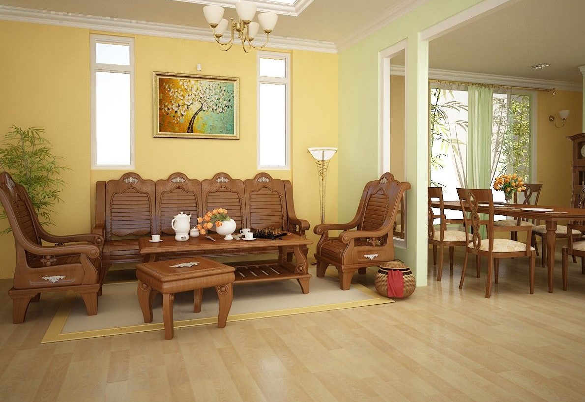Phòng khách đơn giản với đồ gỗ mộc mạc