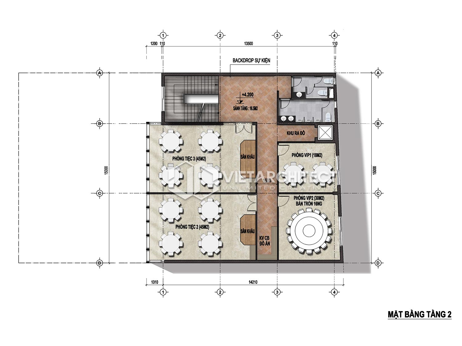thiết kế nhà hàng bình dân kết cấu khung thép mặt bằng tầng 2