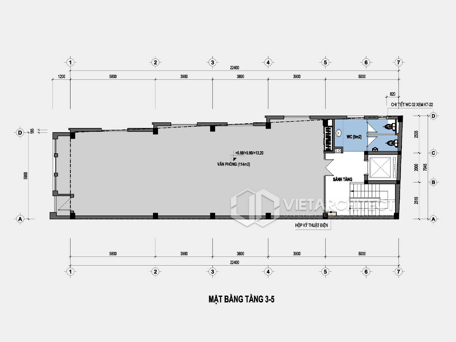 thiết kế nhà lô văn phòng nhà bà Tân mặt bằng tầng 3-5