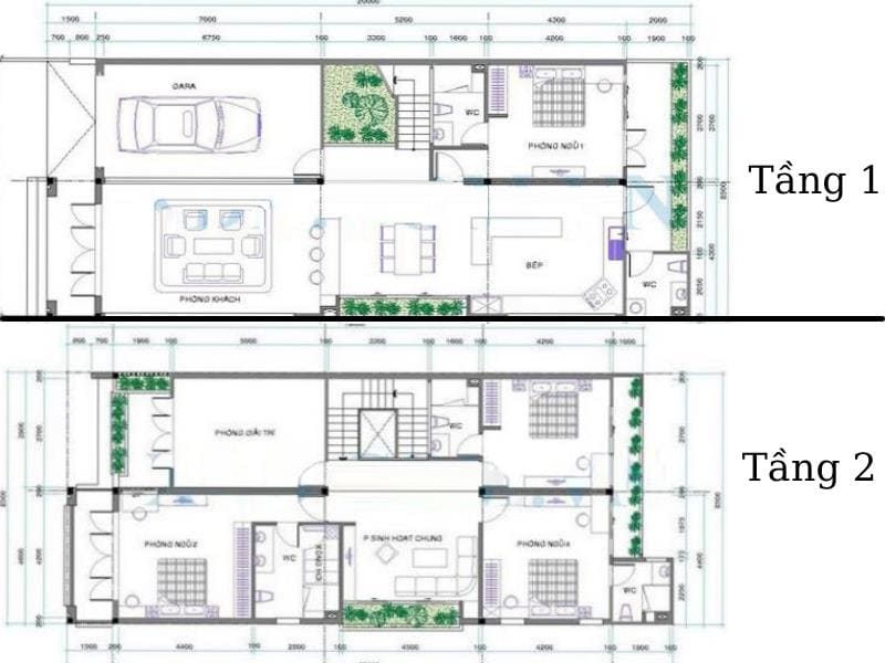 bản vẽ thiết kế tầng 1 và 2