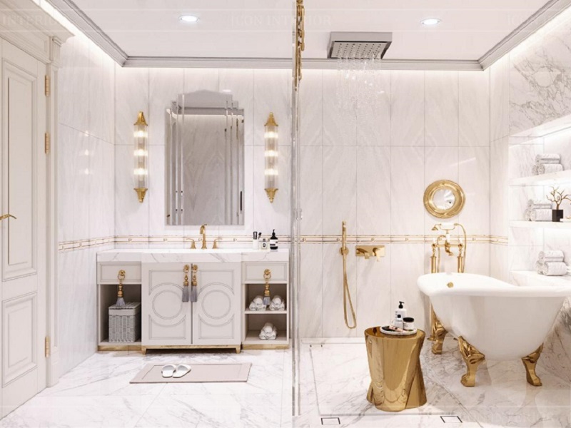 Thiết kế nhà tắm và nhà vệ sinh mạ vàng ấn tượng