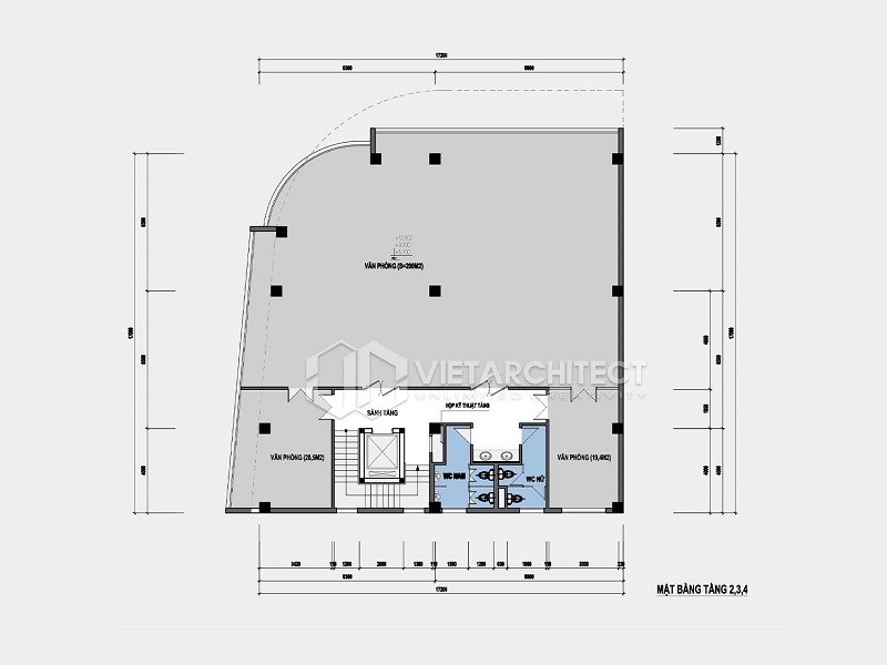 thiết kế mặt bằng tầng 3-4 văn phòng hiện đại