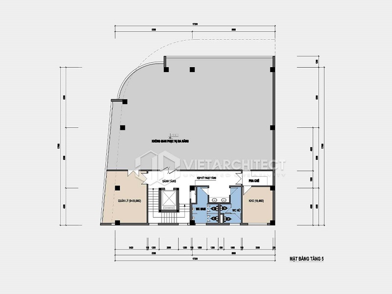 Thiết kế mặt bằng sàn tầng 5 văn phòng hiện đại